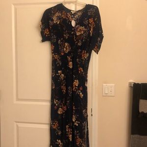 Short sleeve navy floral jumpsuit